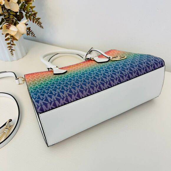 Michael Kors Purse Sheila Medium Ombré Signature Logo Satchel Rainbow - Picture 5 of 9